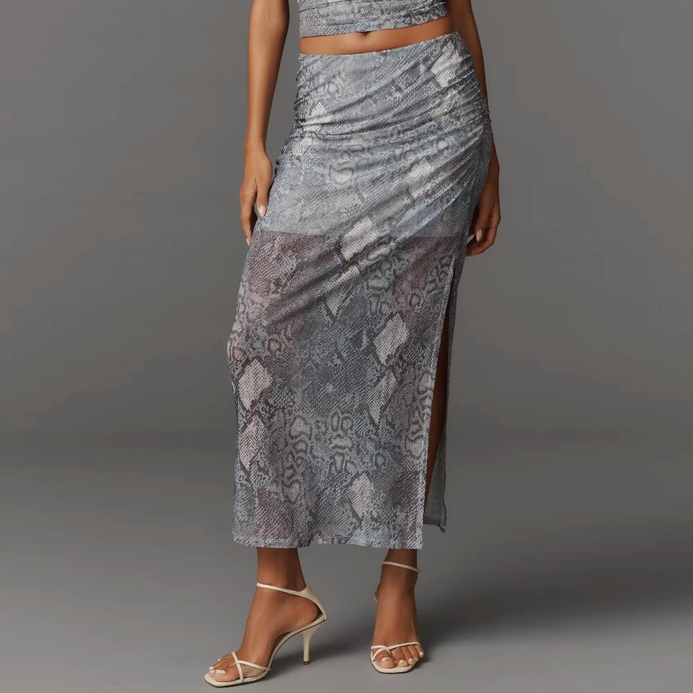 Anthropologie Maeve Mesh Ruched Maxi Skirt Blue/Gray Sz Small NWT